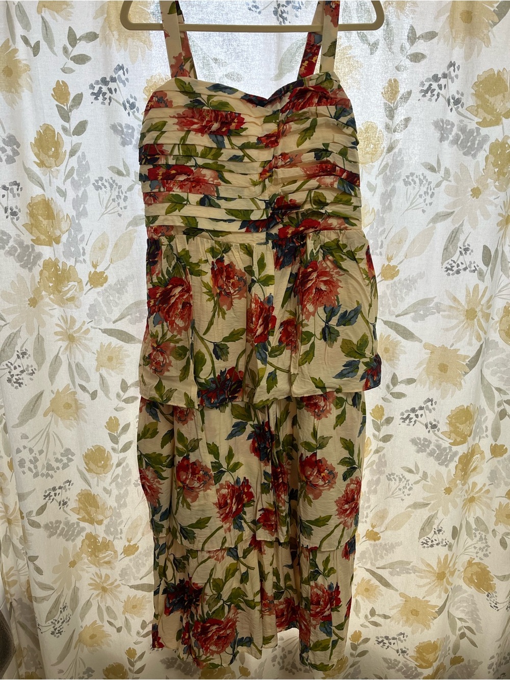 Abercrombie & Fitch Cream Floral Smocked Strap Dress